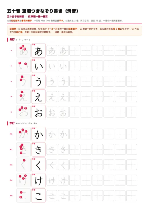 五十音筆順描寫練習（清音） 的 PDF 預覽